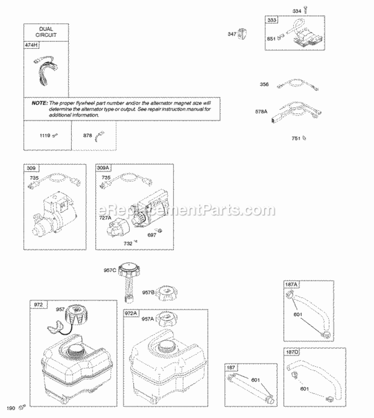 Alternator Electric Starter Fuel Supply Ignition Diagram and Parts List for 21Z314-0110-E1  Briggs and Stratton Engine